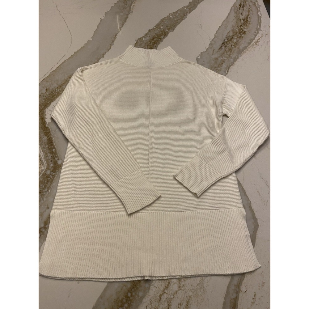 Talbots Womens Sweater Large L Cream Ivory Ribbed Mock Neck Side Slit Tunic Top